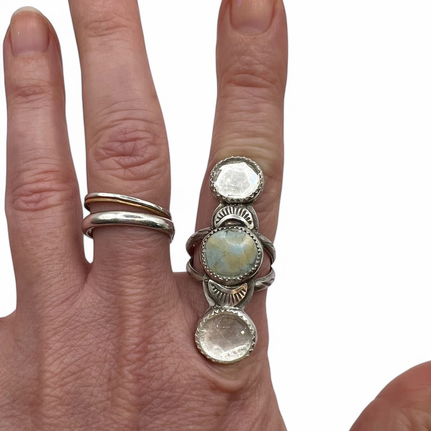Crystal Clear Quartz and Turquoise Pools Ring size 6.25