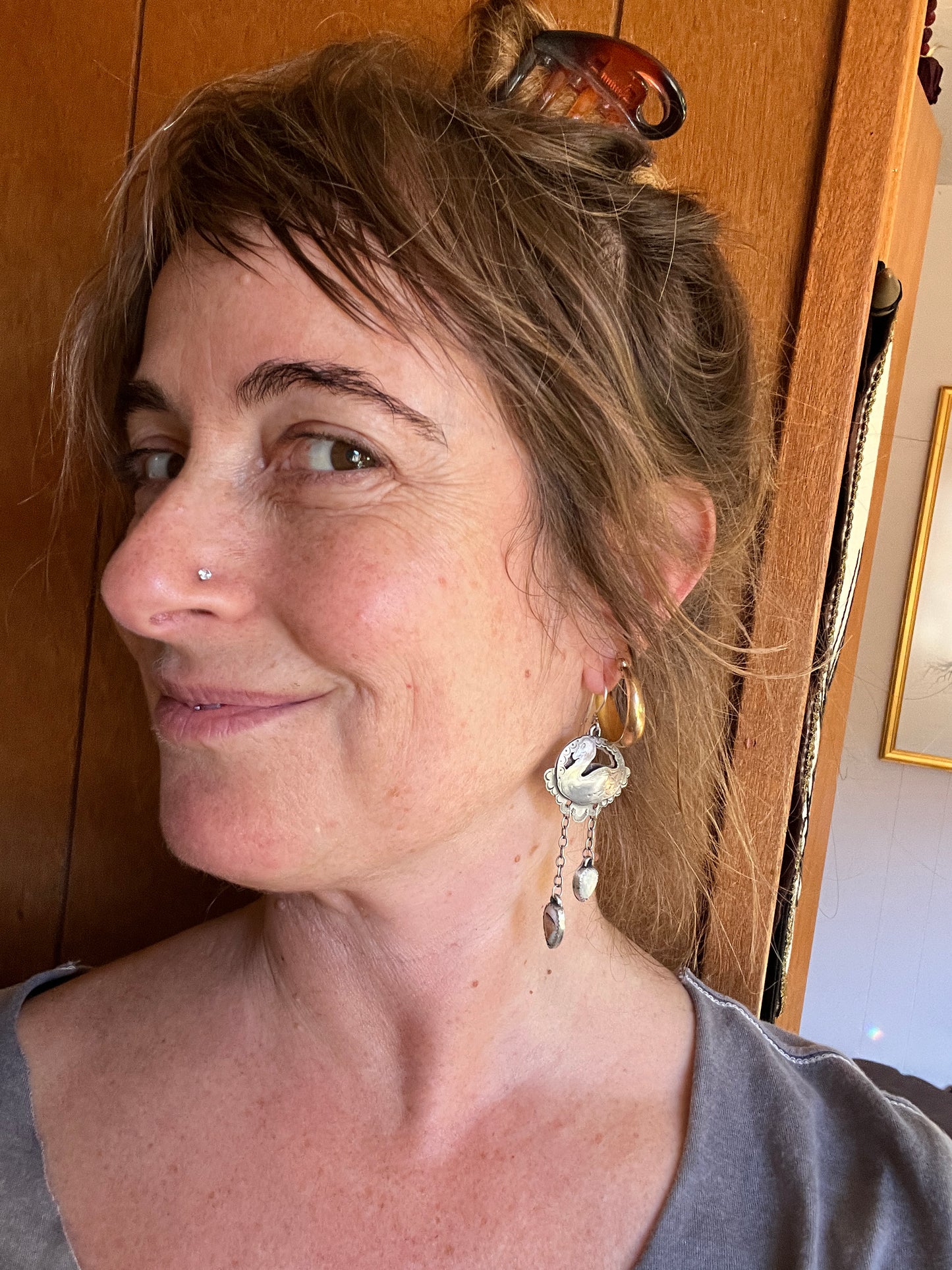Swan Lover Earrings with Sterling Opal