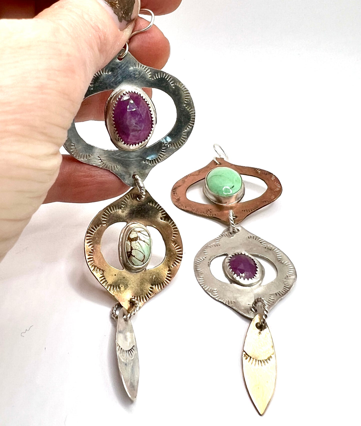 Ruby Sapphire and Variscite Mixed Metal Bombay Beach Earrings