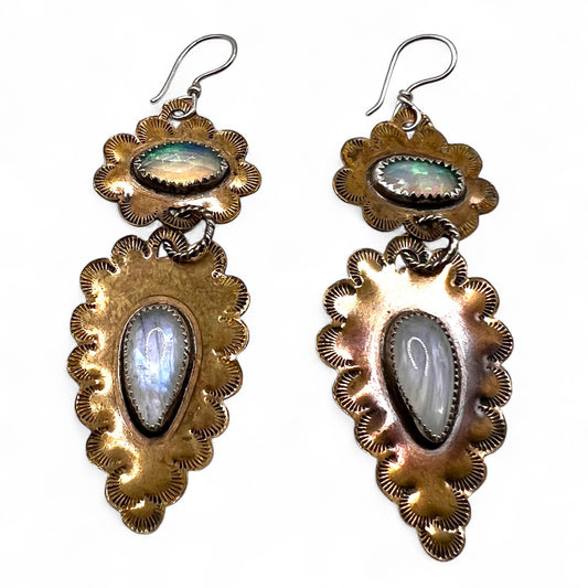 Fire Opal and Moonstone Ruffle Earrings