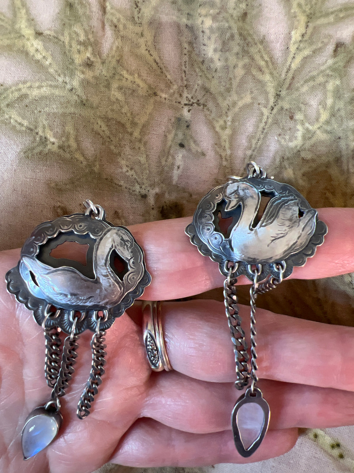 Swan Lover Earrings with Moonstone