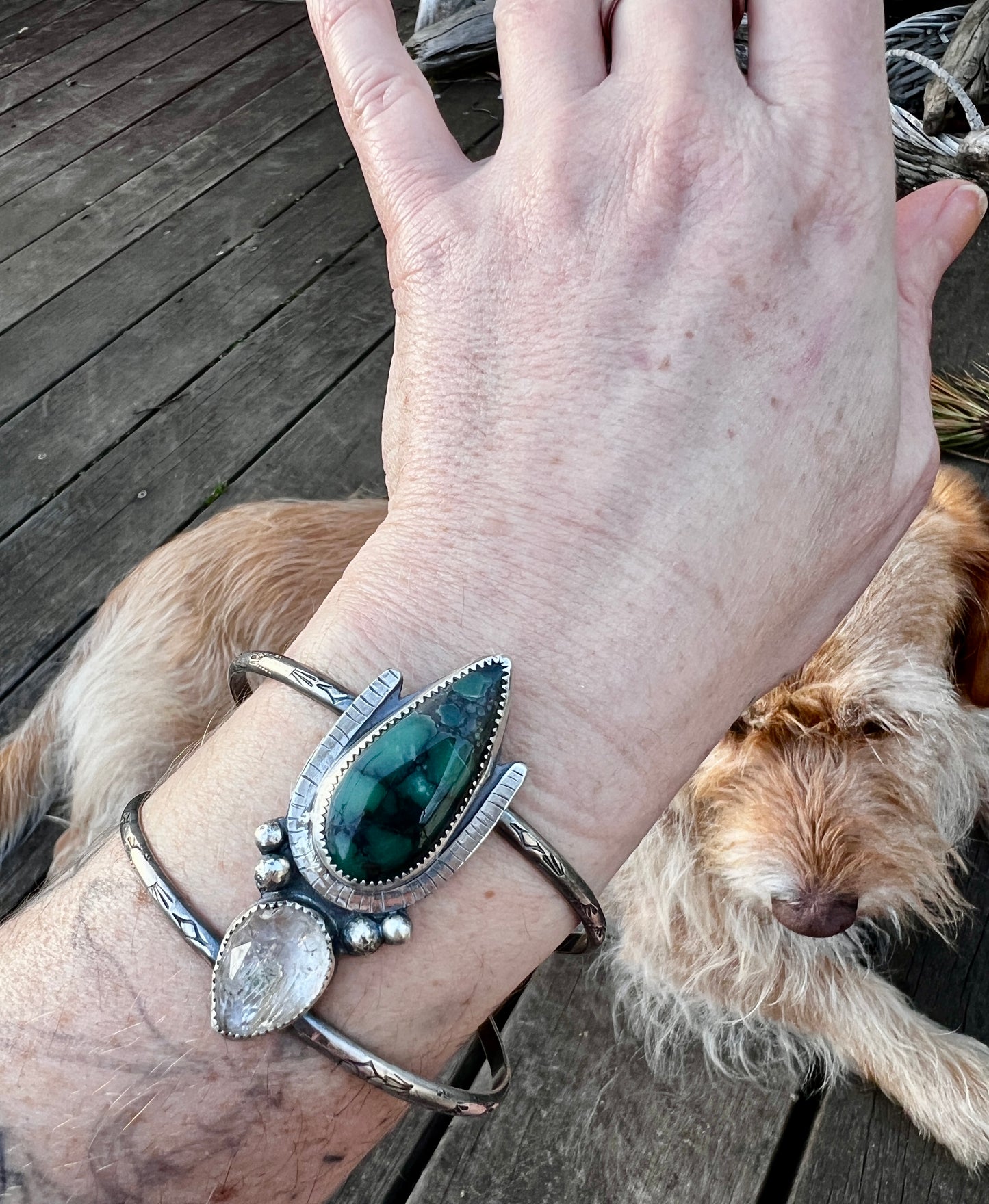 Starfox Variscite & Herkimer Cuff Bracelet