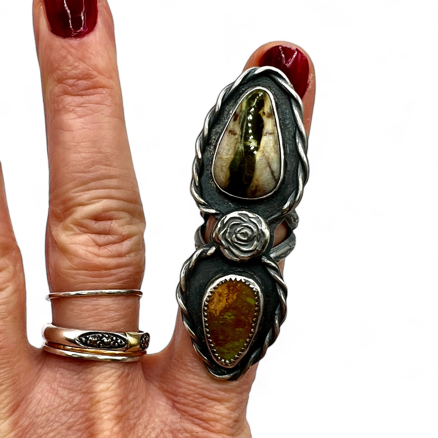 Double Turquoise Rose Ring size 4.5
