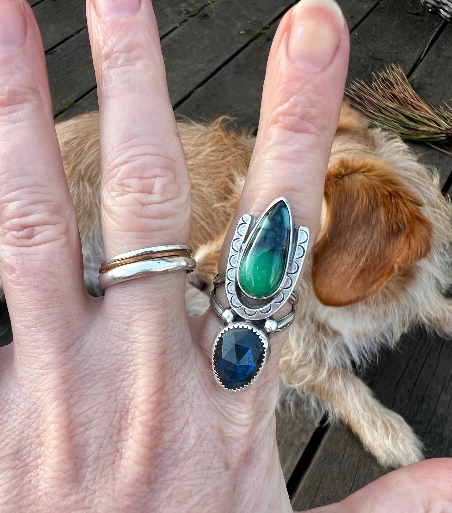 Starfox Variscite and Labradorite Ring size 5.75