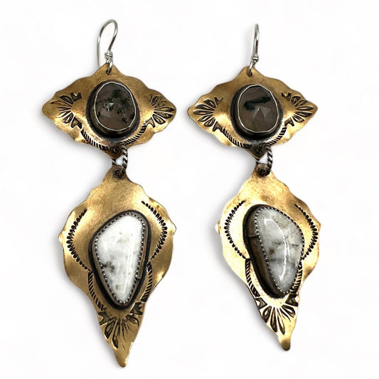 Moss Agate and White Buffalo Turquoise Magdalena Earrings