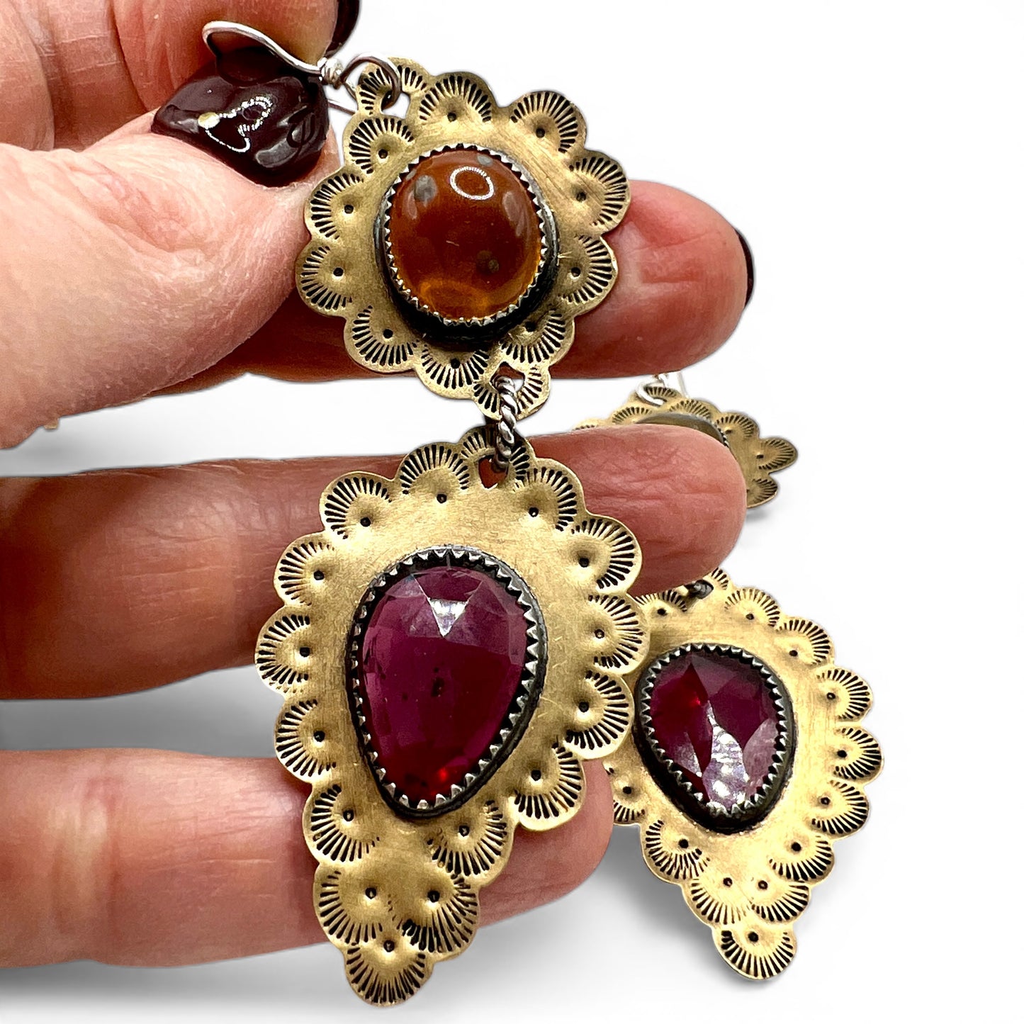 Amber and Garnet Ruffle Earrings