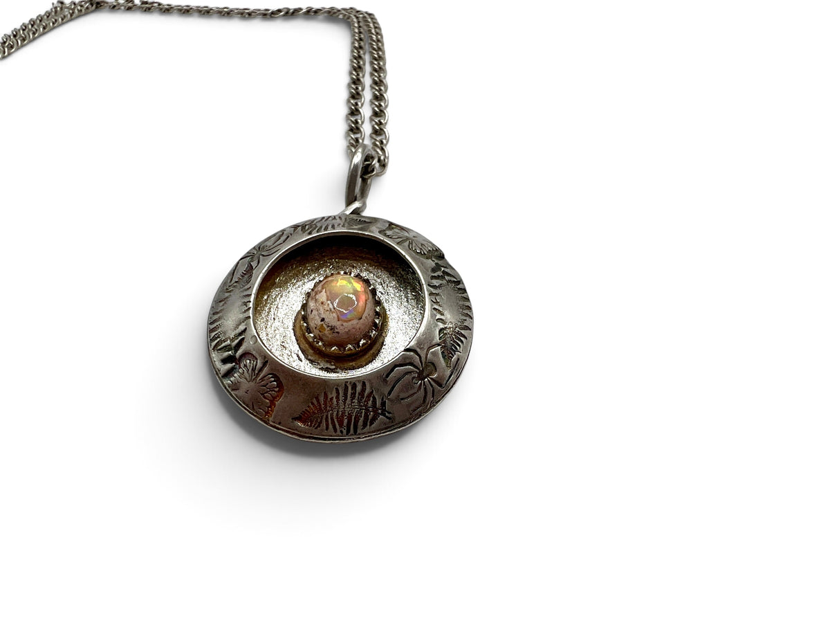 Mexican Fire Opal Shadow Box Necklace