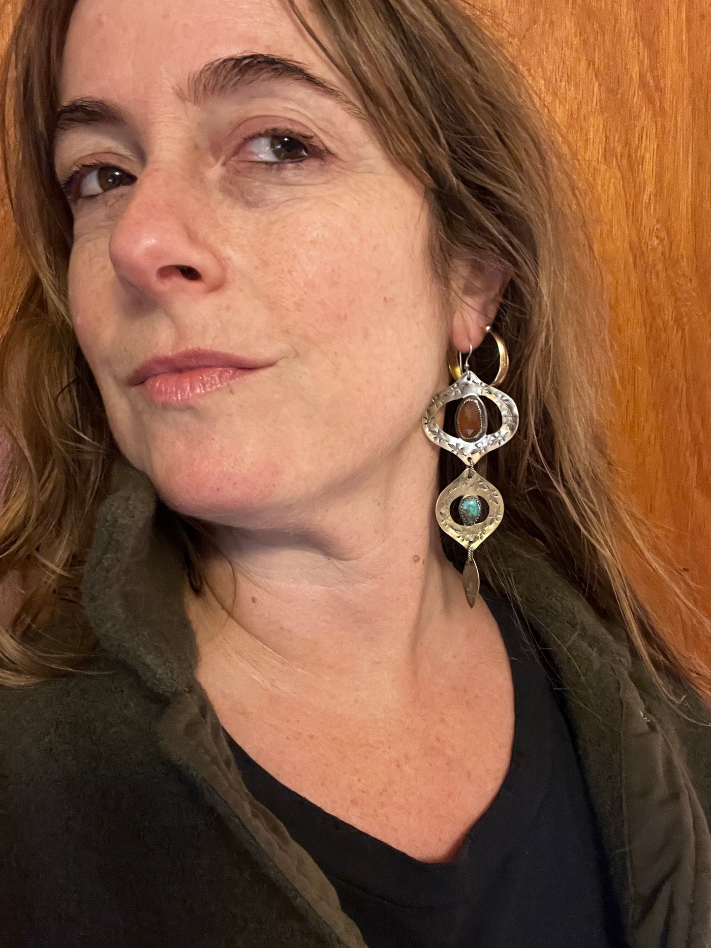 Carnelian and Turquoise Bombay Beach Earrings