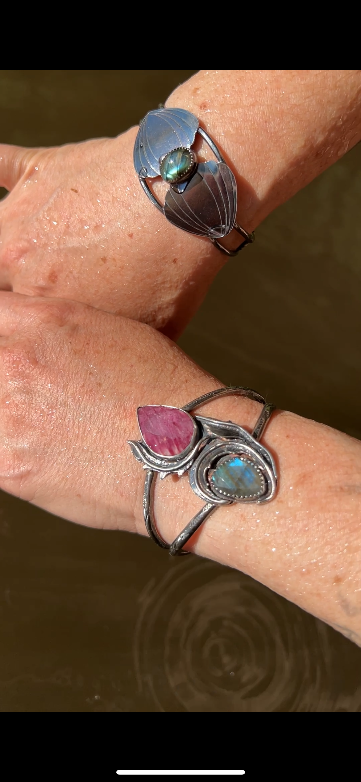 Alunite and Labradorite Rose Parade Cuff Bracelet
