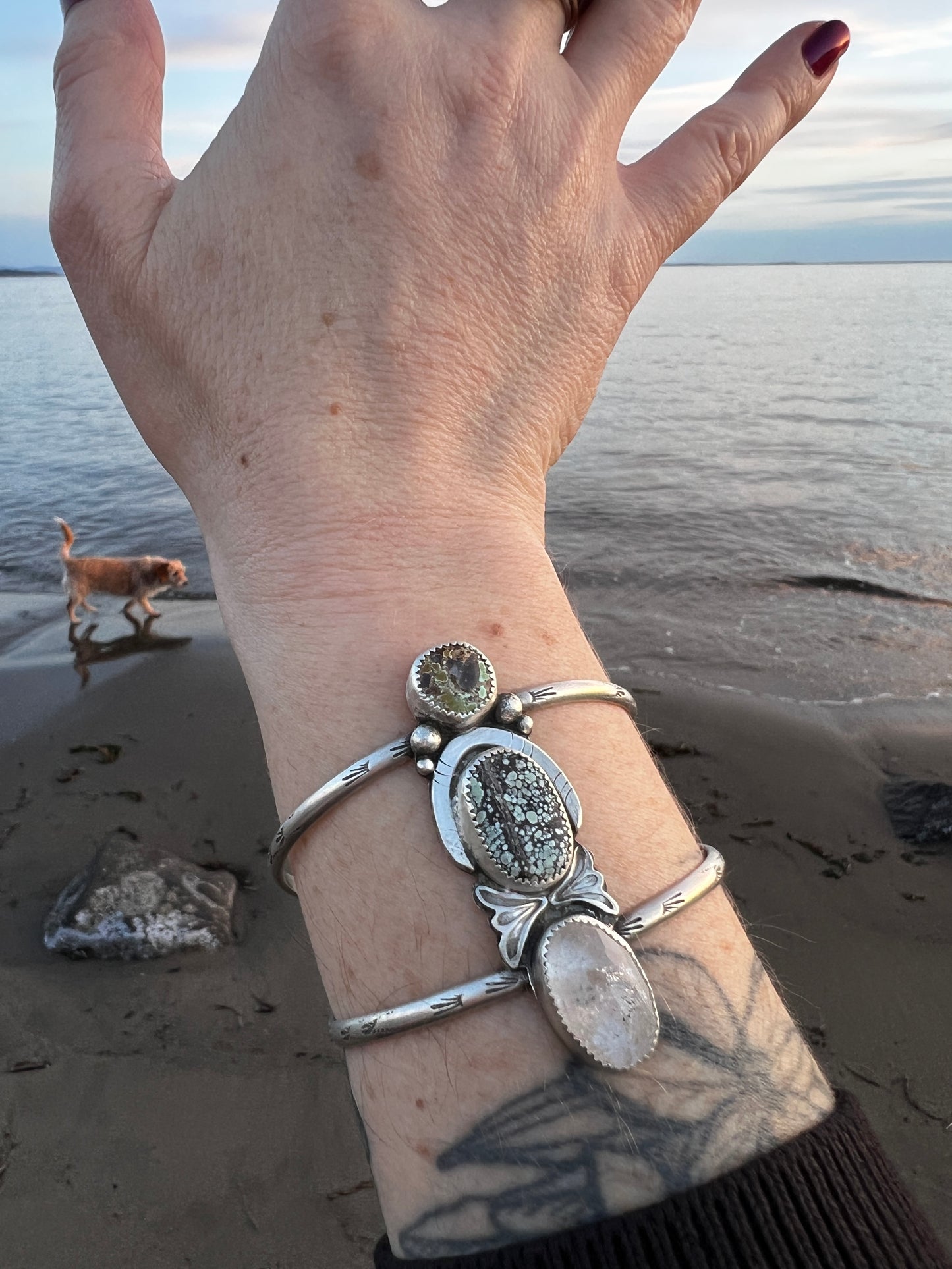 Herkimer, Variscite and Turquoise Cuff Bracelet