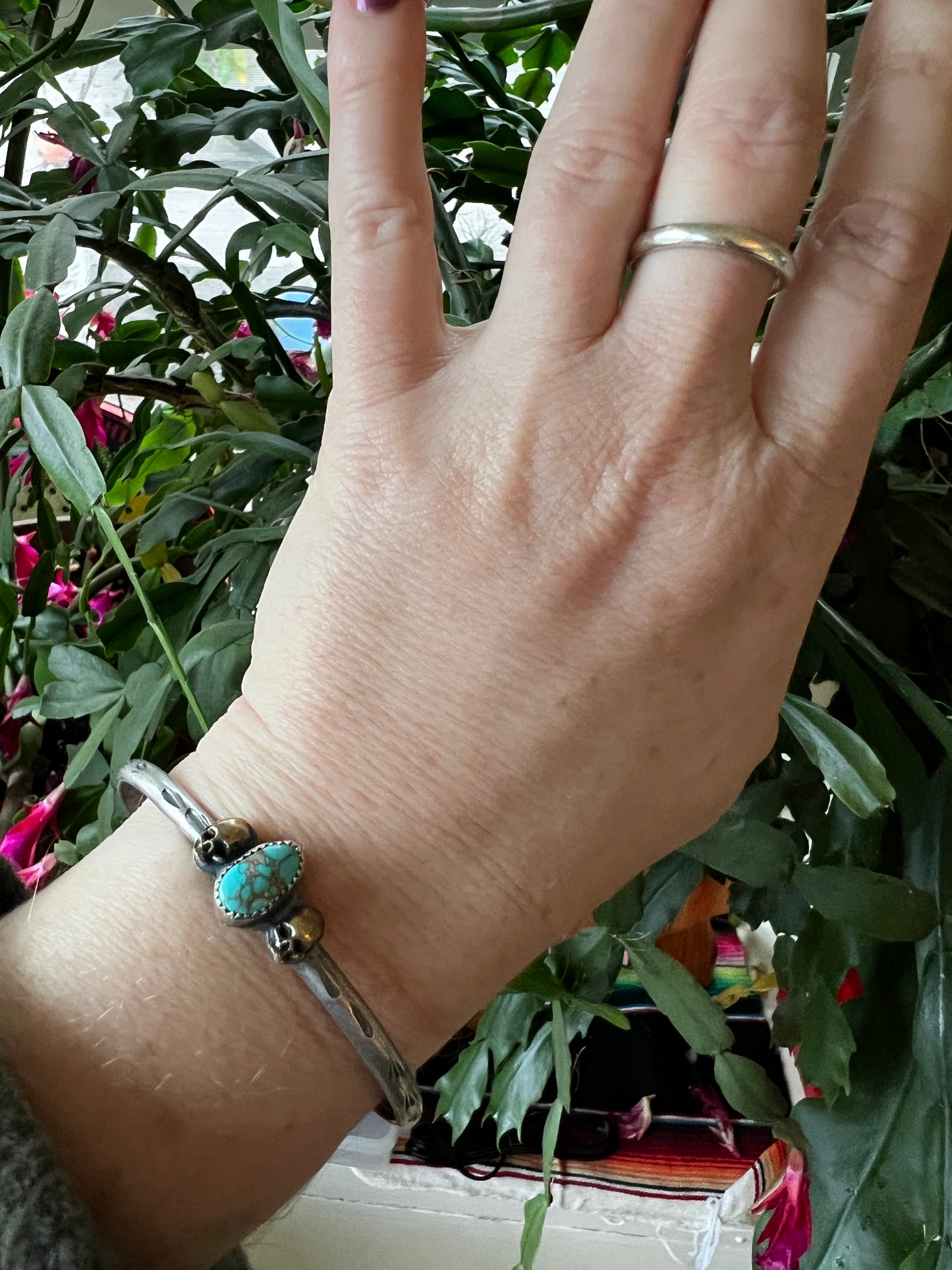 Turquoise Brass Skulls Cuff Bracelet