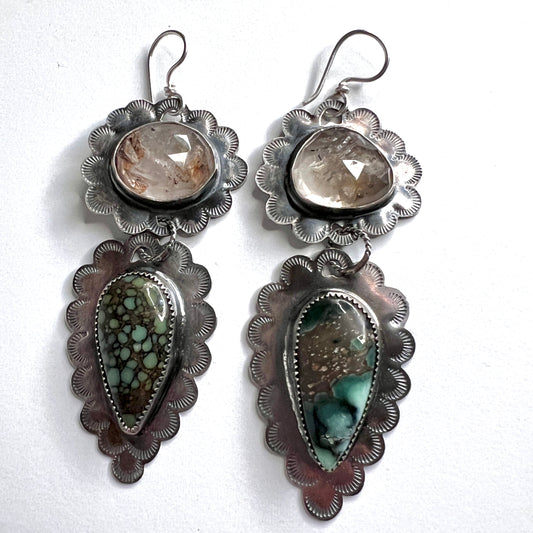 Herkimer Diamond and Starfox Variscite Ruffle Earrings