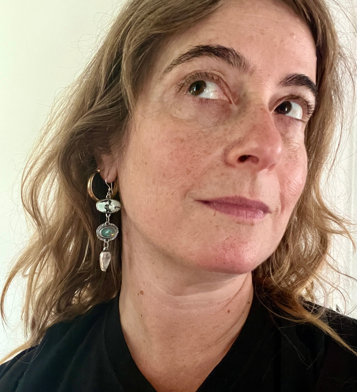 Moonstone, Opal, Variscite and Turquoise Lollipop Earrings