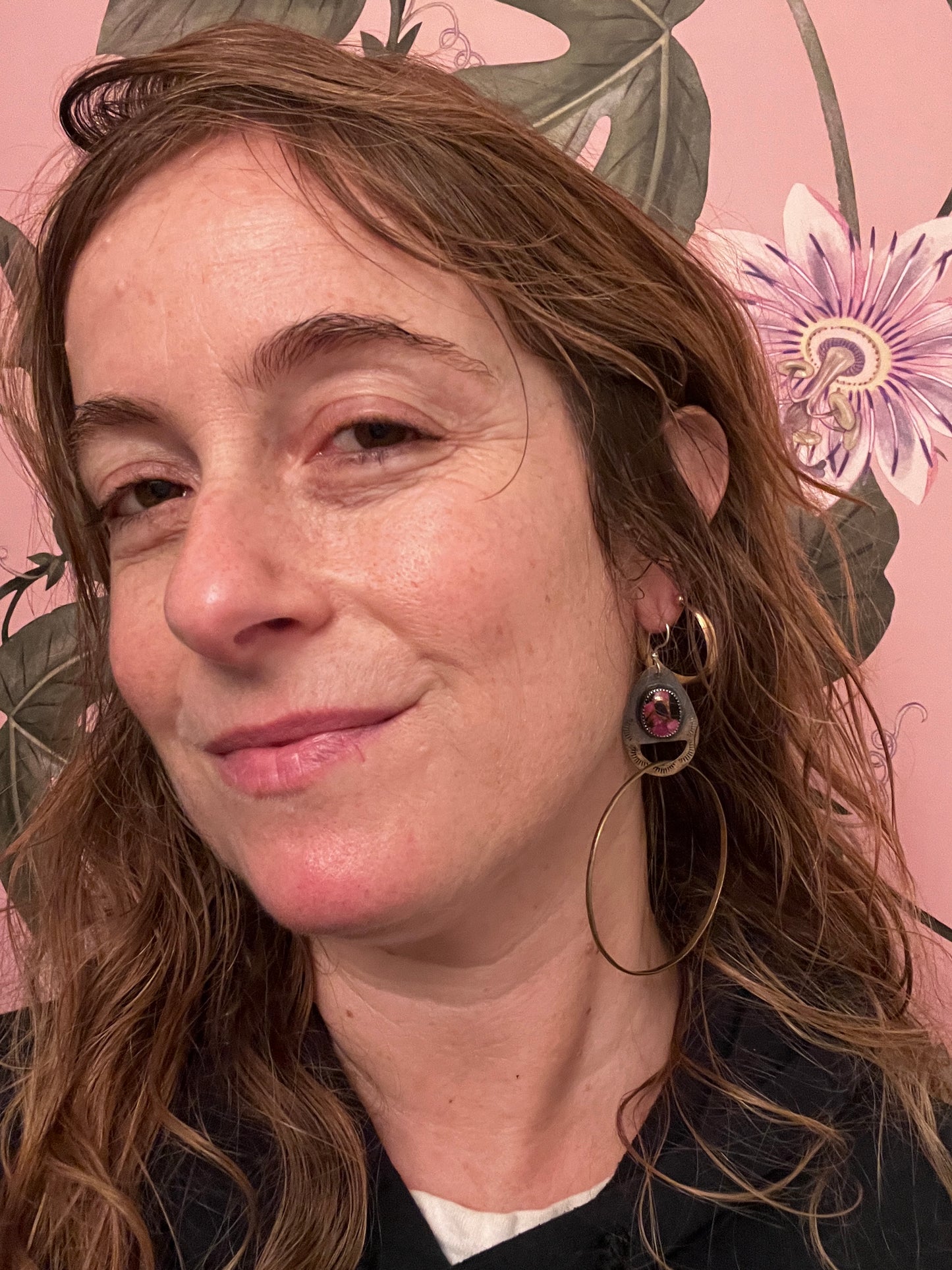 Pink Calcite Black Onyx Cenote Hoops