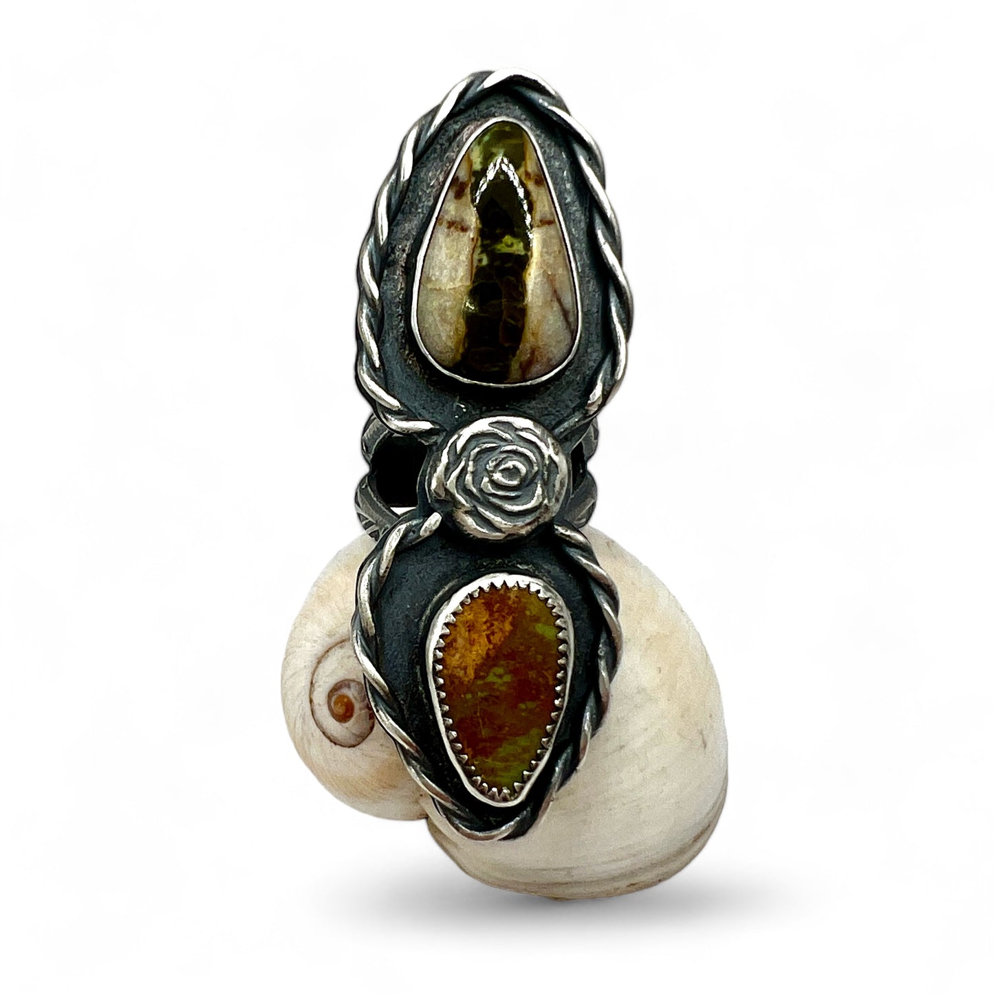 Double Turquoise Rose Ring size 4.5