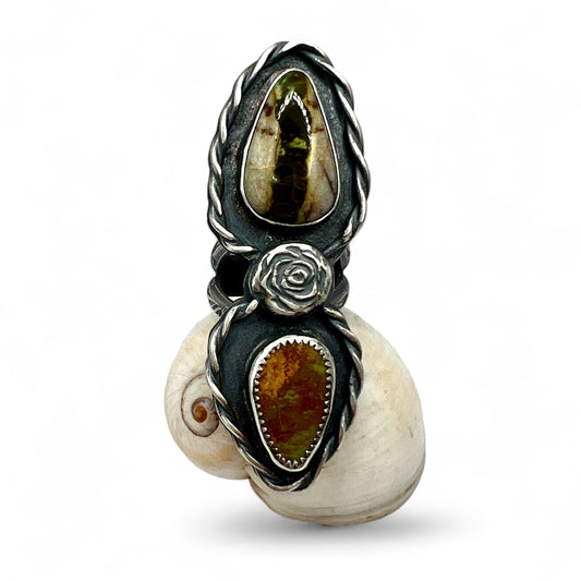 Double Turquoise Rose Ring size 4.5