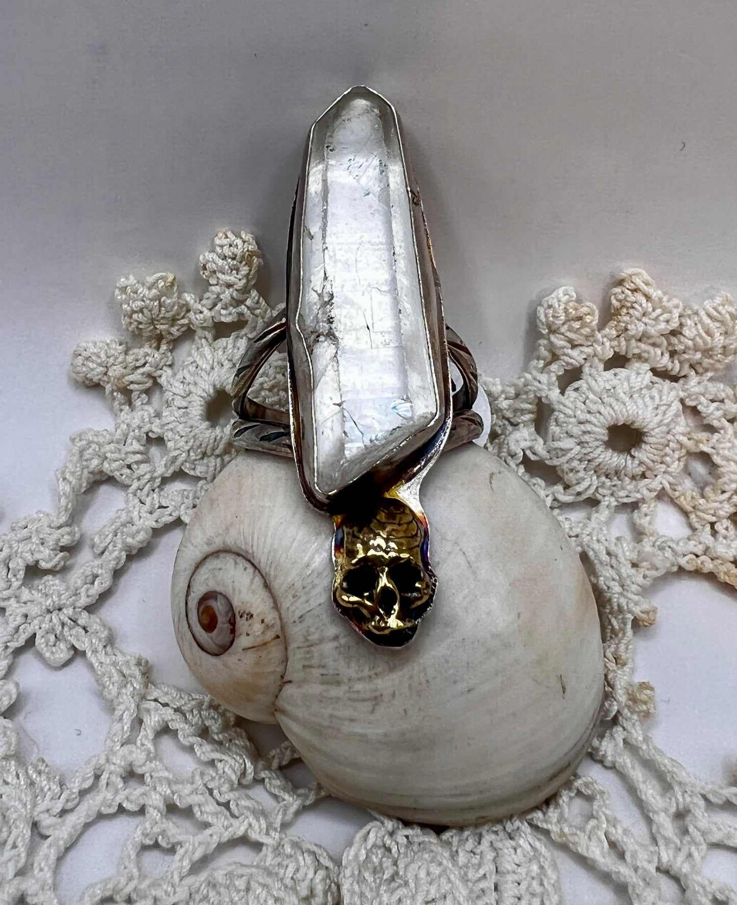 Clear Crystal Quartz Skull Ring size 11