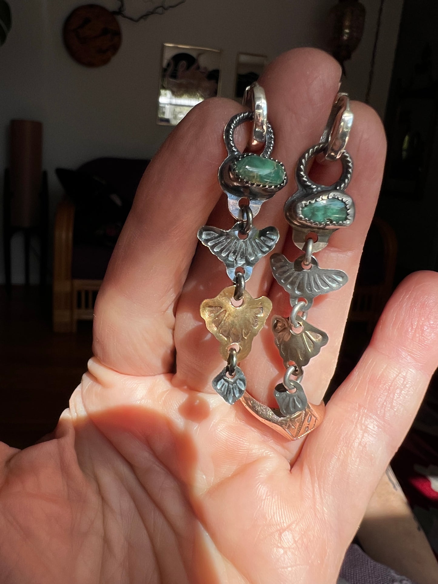 Variscite Cascade Mixed Metal Huggie Hoop Earrings