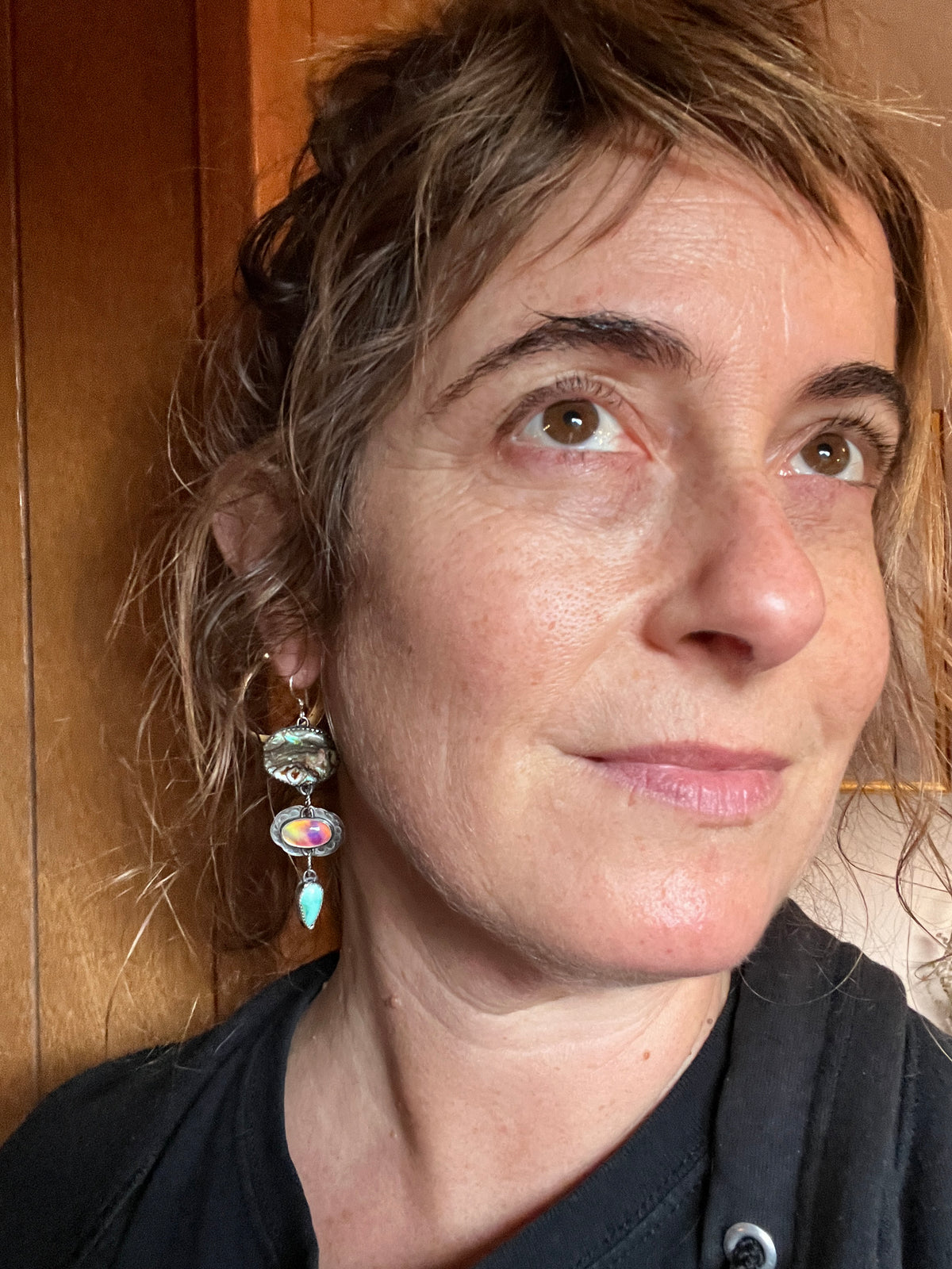 Abalone, Aura Opal, Turquoise and Variscite Lollipop Earrings