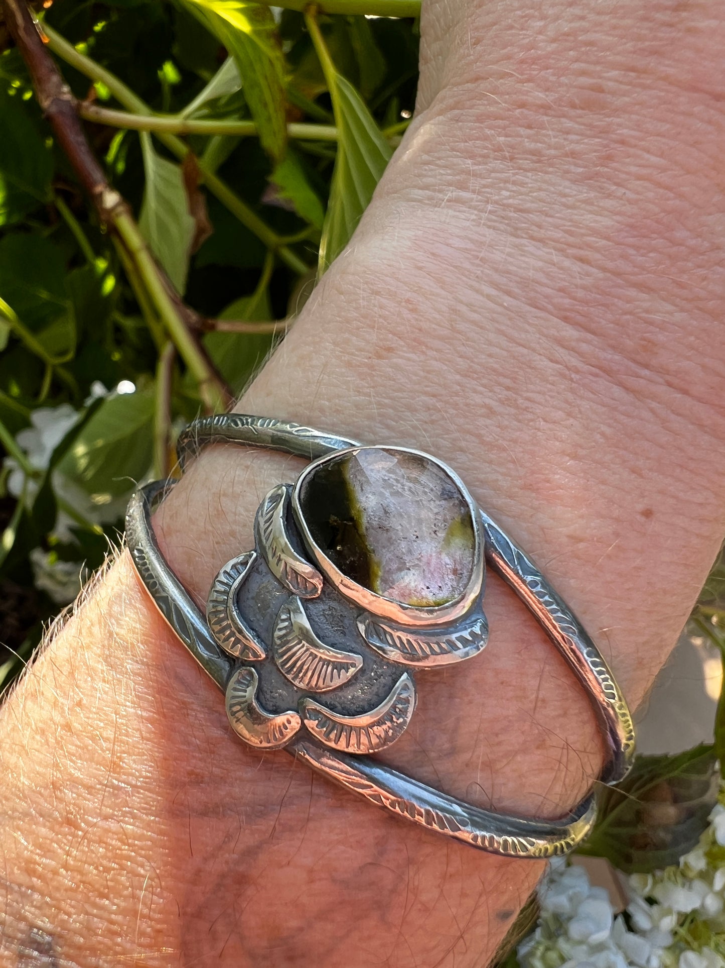 Watermelon Tourmaline Ornamented Cuff Bracelet