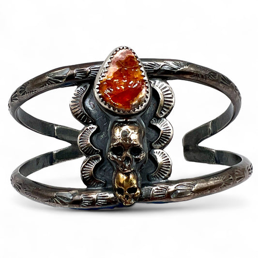 Mexican Fire Opal Lacey Skulls Cuff Bracelet