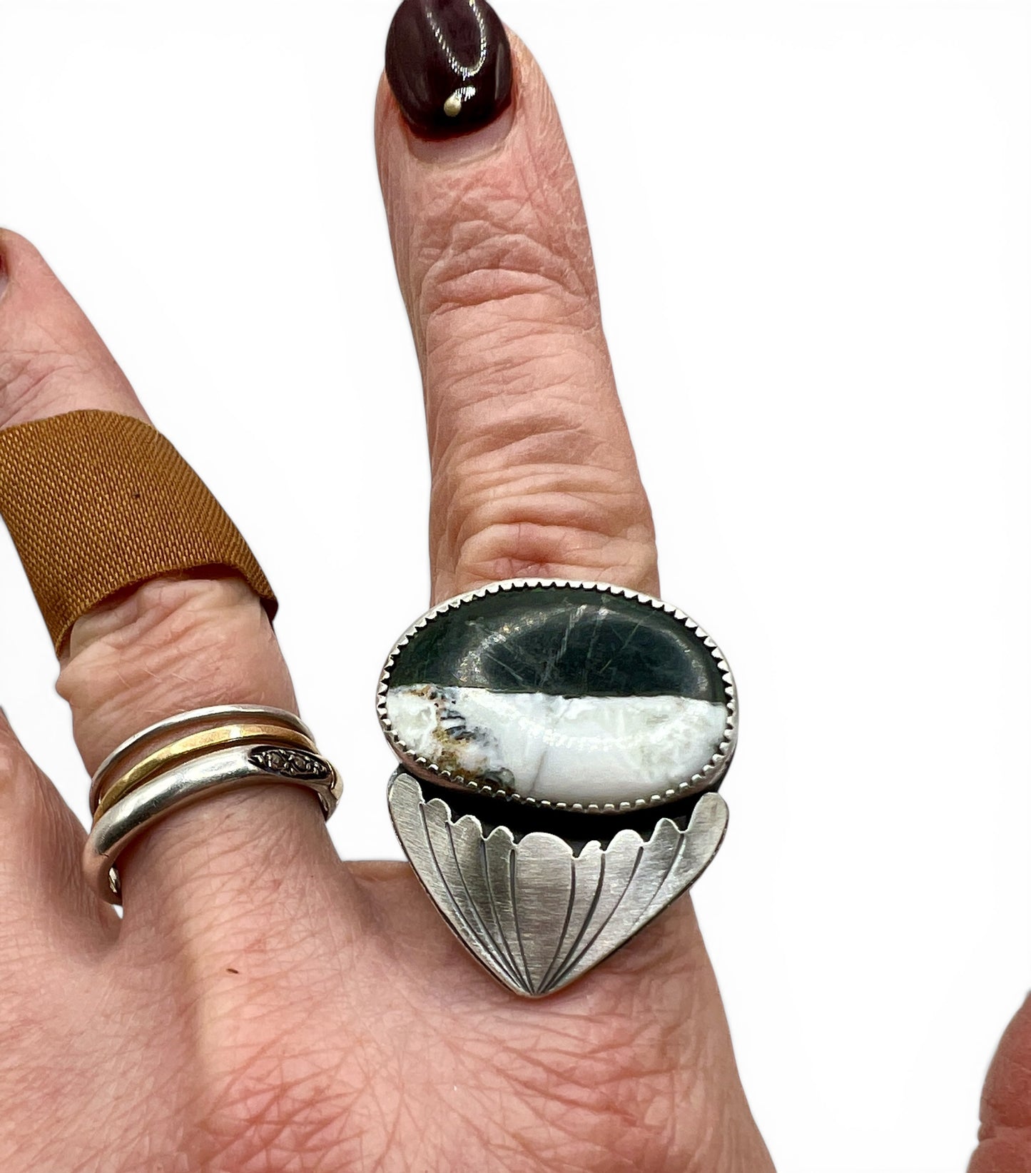 White Buffalo Turquoise Selkie Ring size 10.5