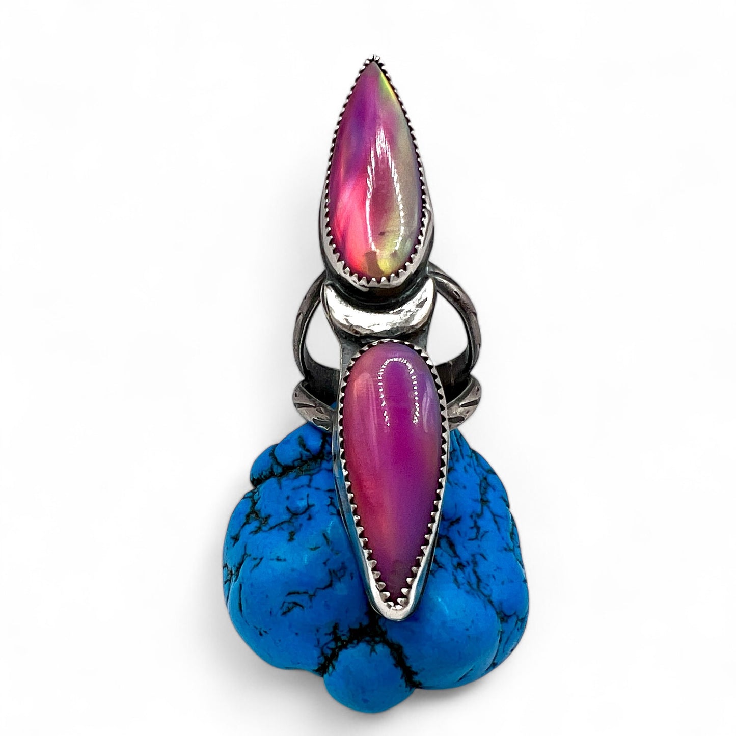 Big Splash Double Opal Aura Moon Ring size 6.25