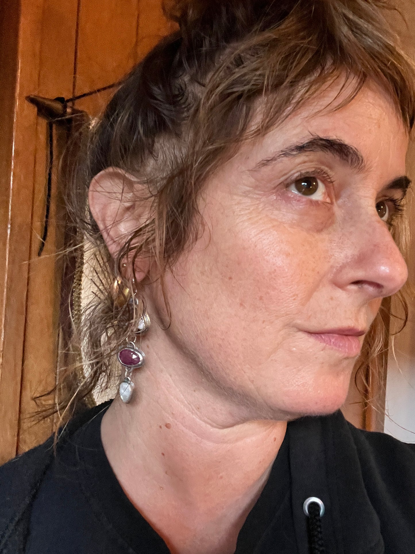 Ruby, Wild Horse Magnesite and Moonstone Lollipop Earrings