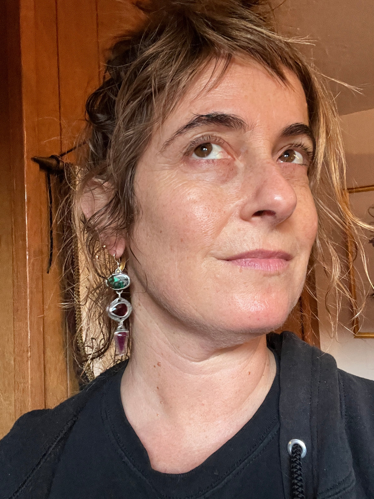Emerald Rose Variscite, Garnet and Alunite Lollipop Earrings