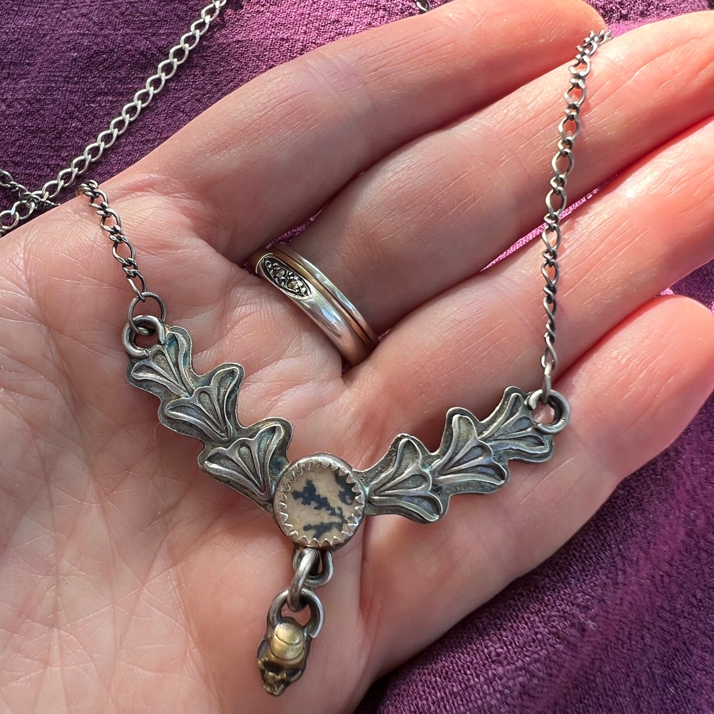 Dendritic Agate Skull Necklace