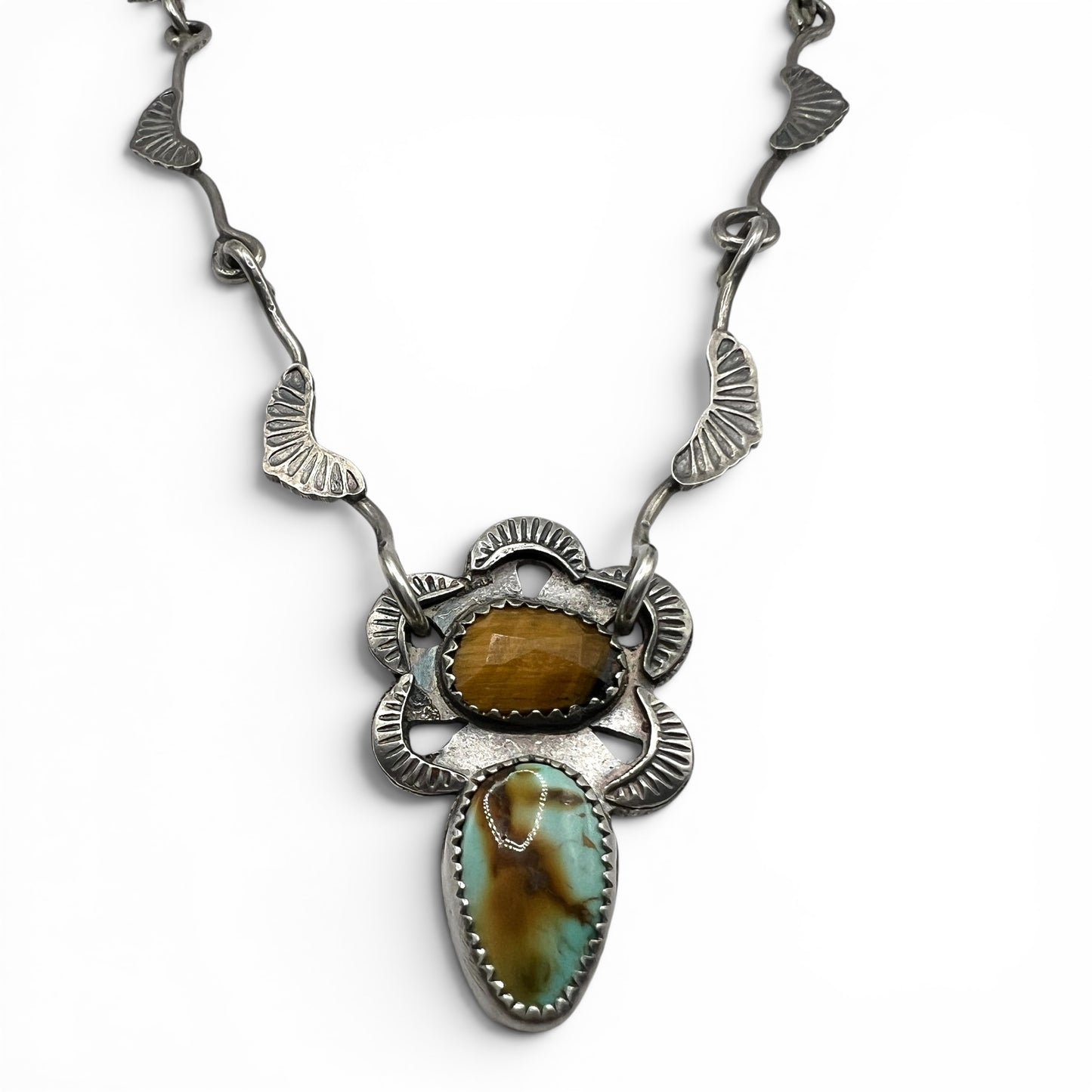 Royston Ribbon Turquoise and Tigers Eye Flor Necklace