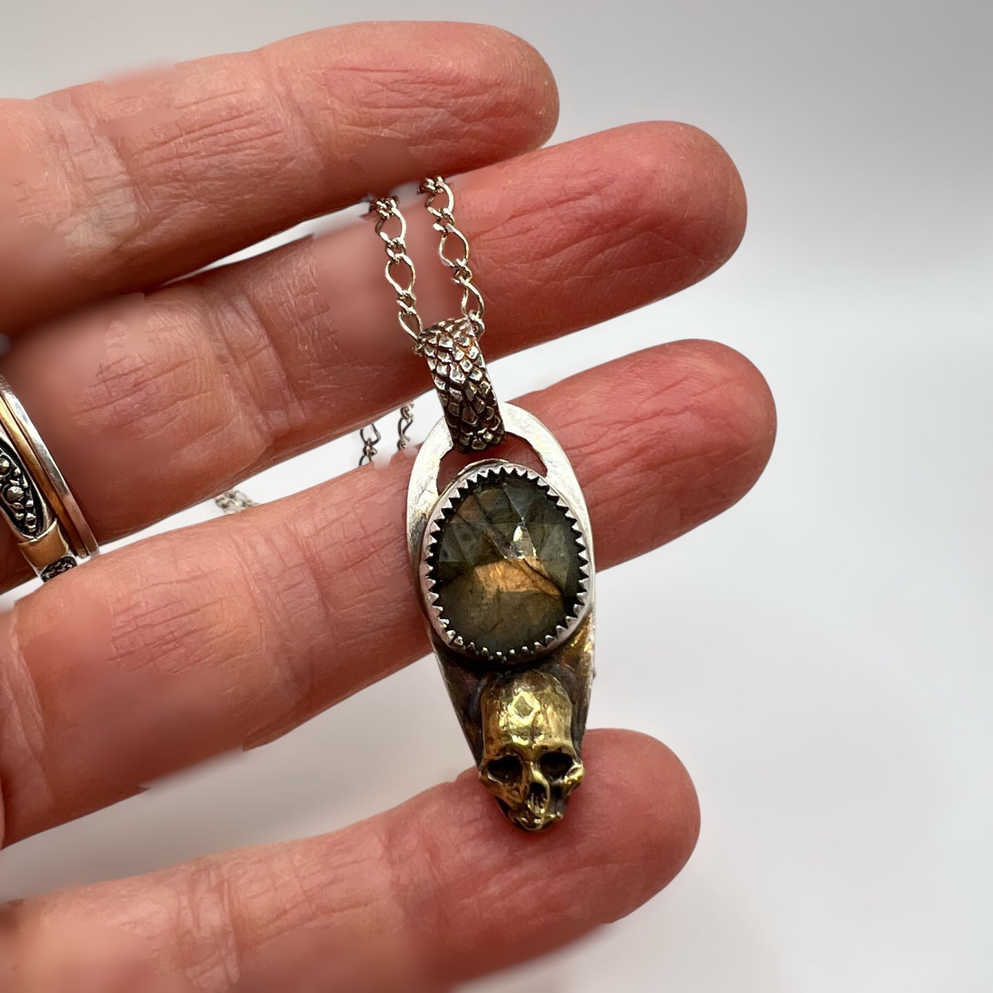Labradorite Skull Necklace