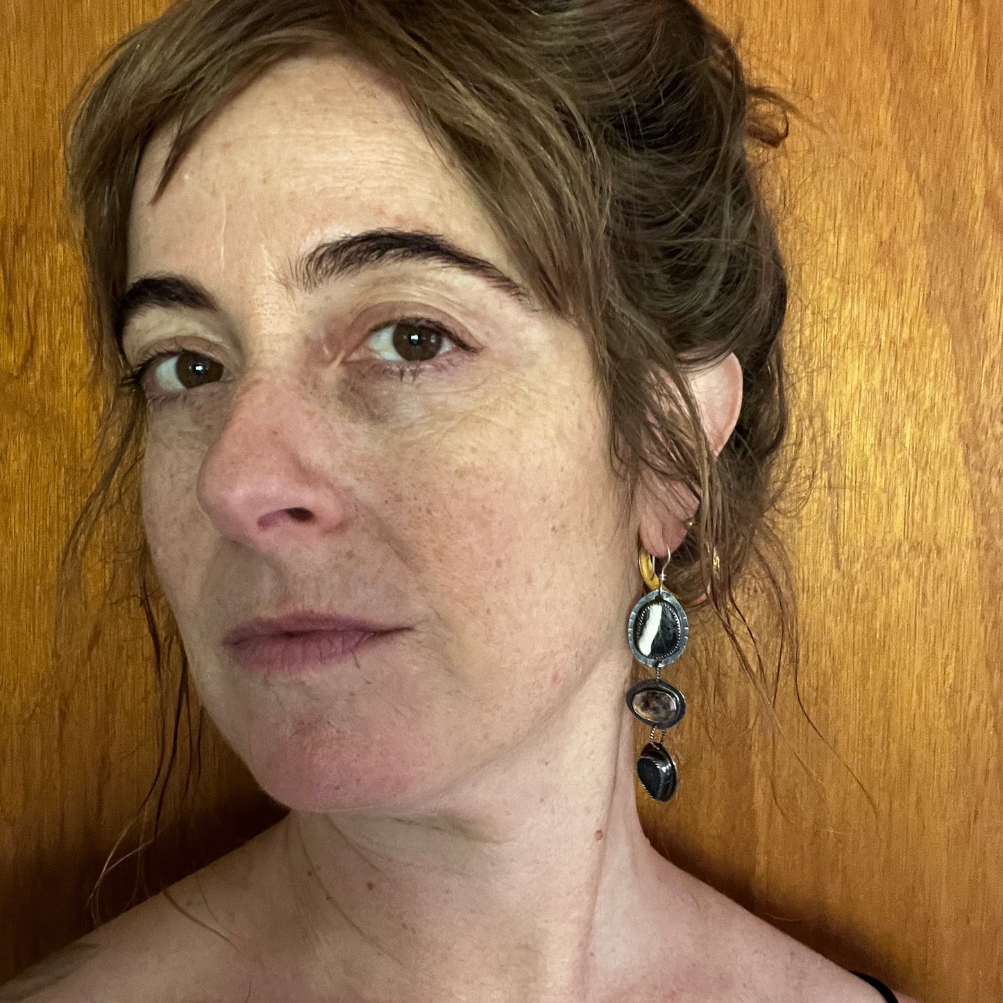 White Buffalo Turquoise, Herkimer Diamond and Black Druzy Lollipop Earrings