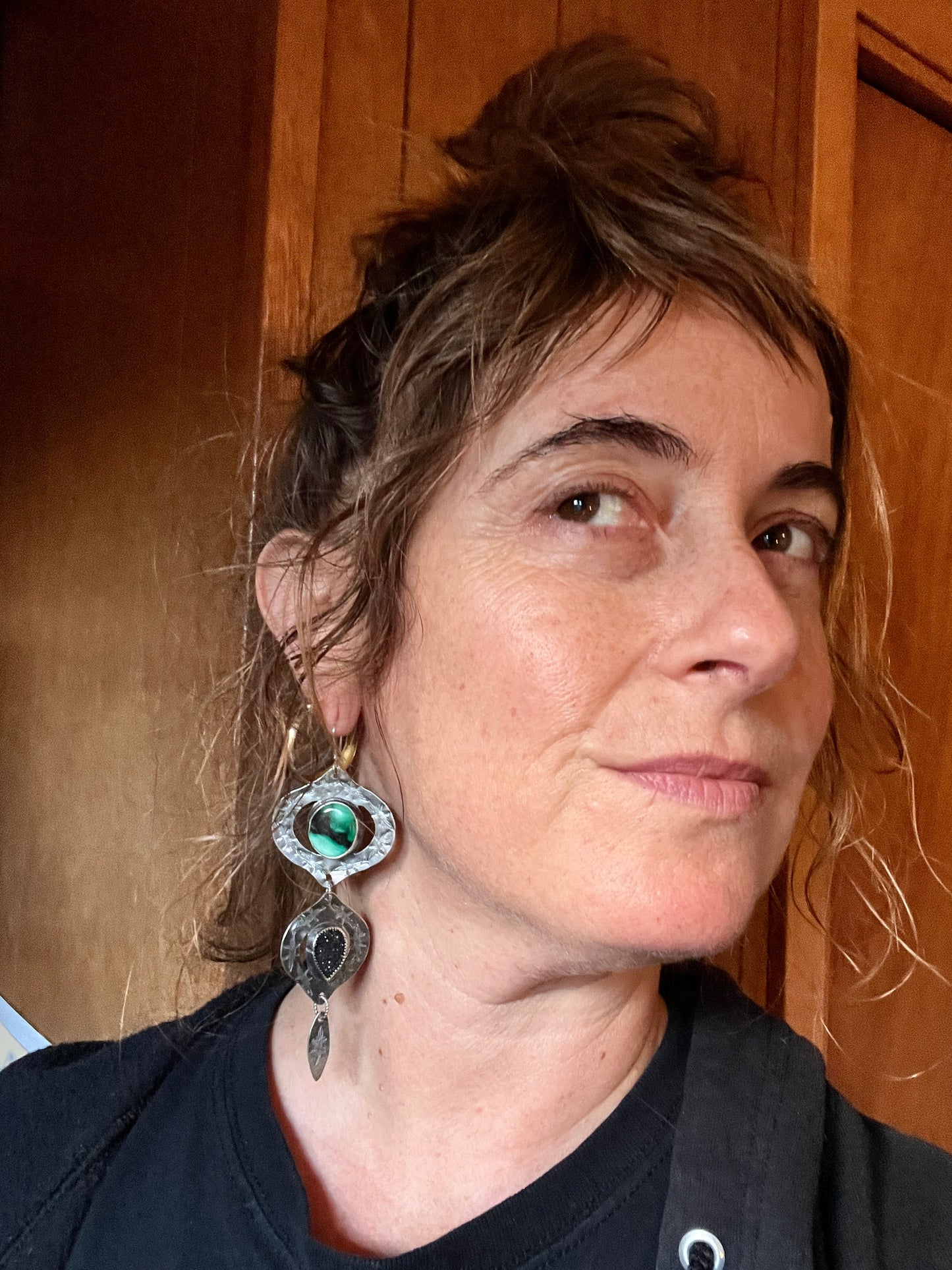 Emerald Rose Variscite and Black Druzy Bombay Beach Earrings (Copy)