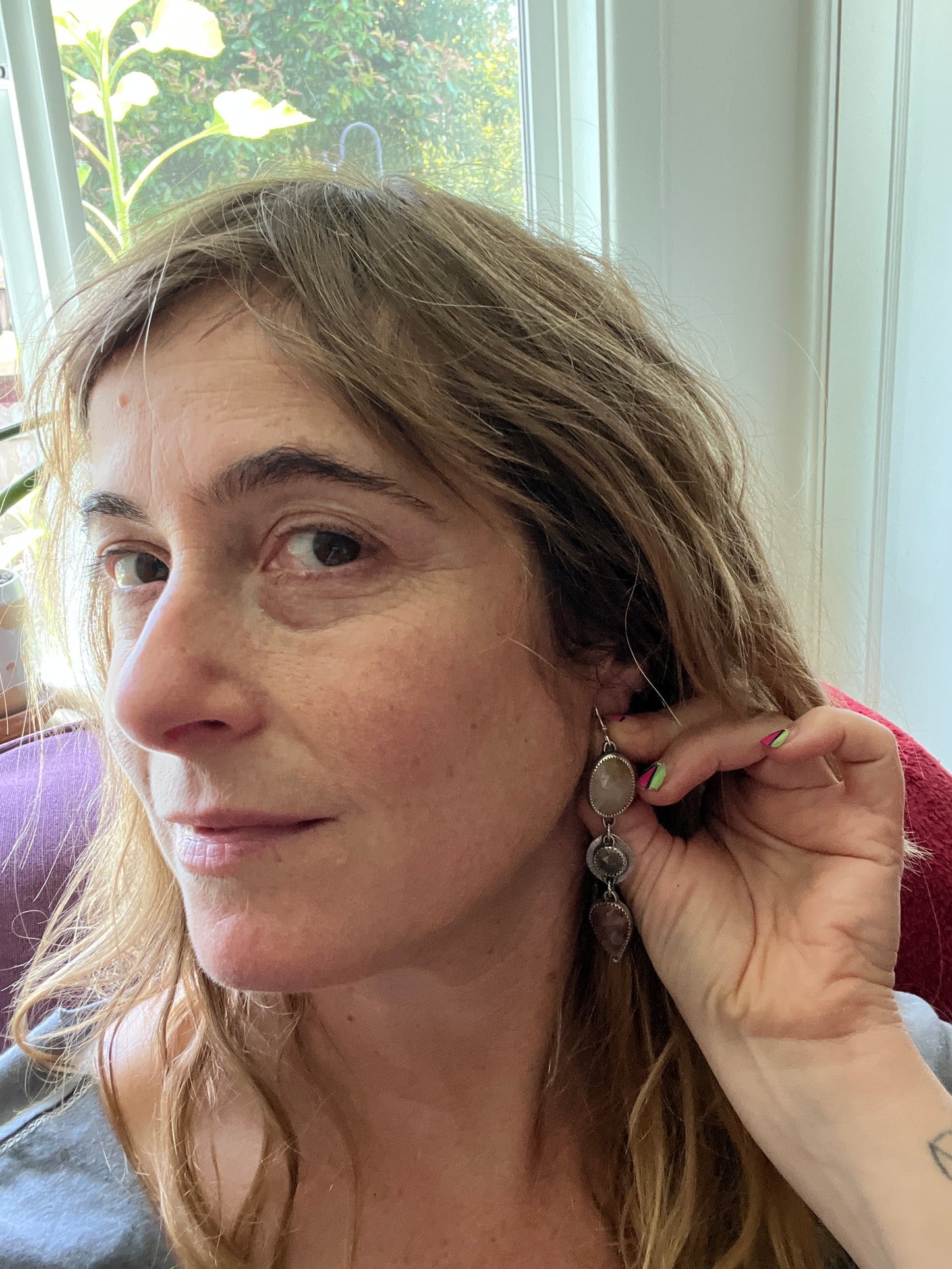 Gold Rutile Quartz, Pyrite and Sunstone Lollipop Earrings