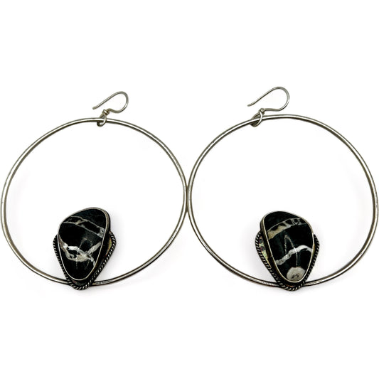 Alicia Keys Hoops with White Buffalo Turquoise