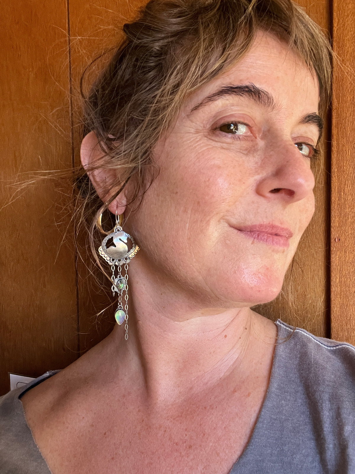 Swan Lover Earrings with Aura Opal and Abalone