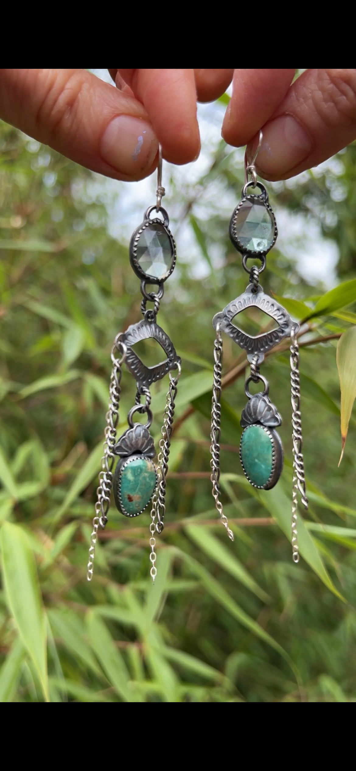 Fluorite and Turquoise Chain Dangle Earrings