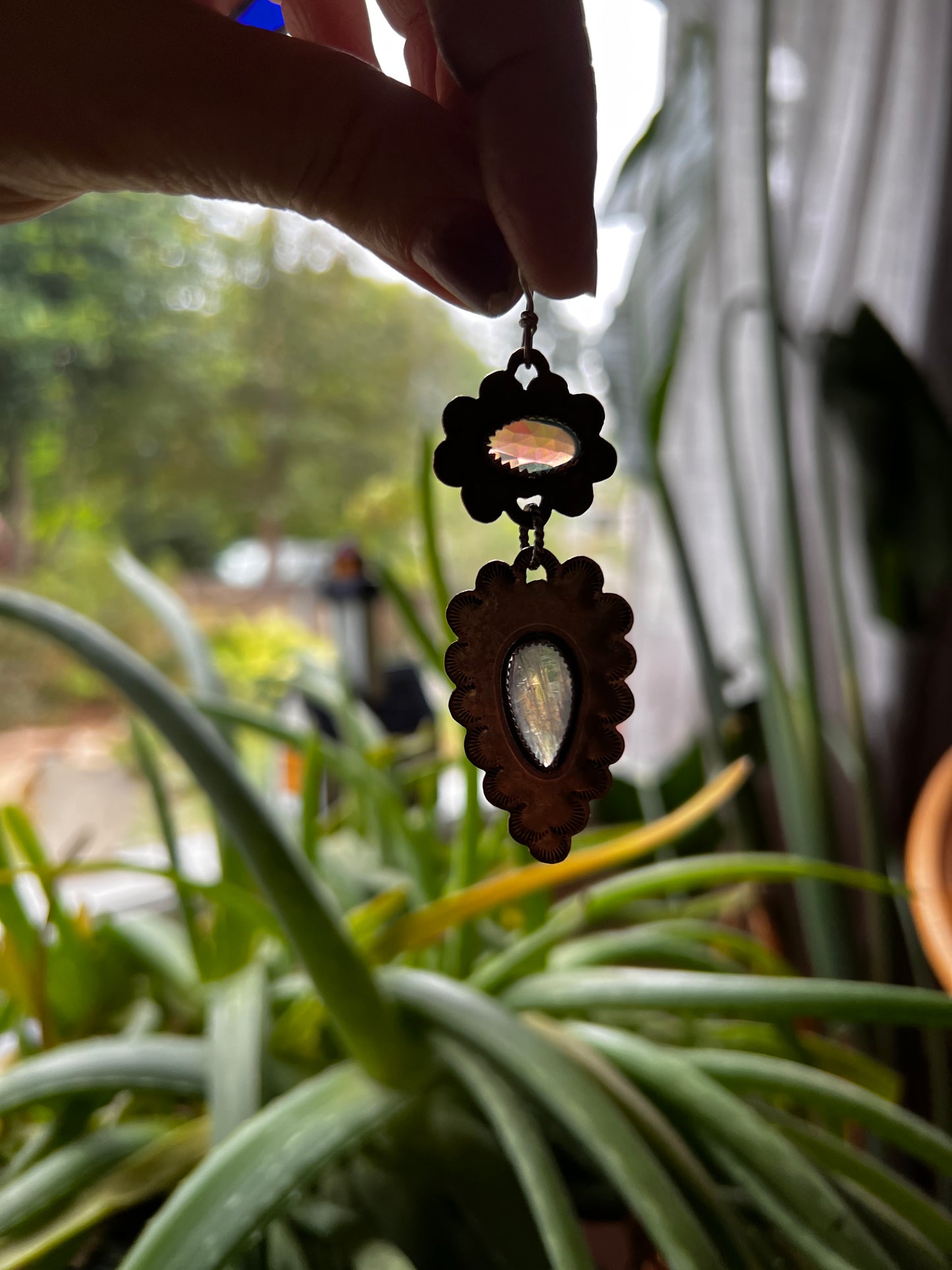 Fire Opal and Moonstone Ruffle Earrings