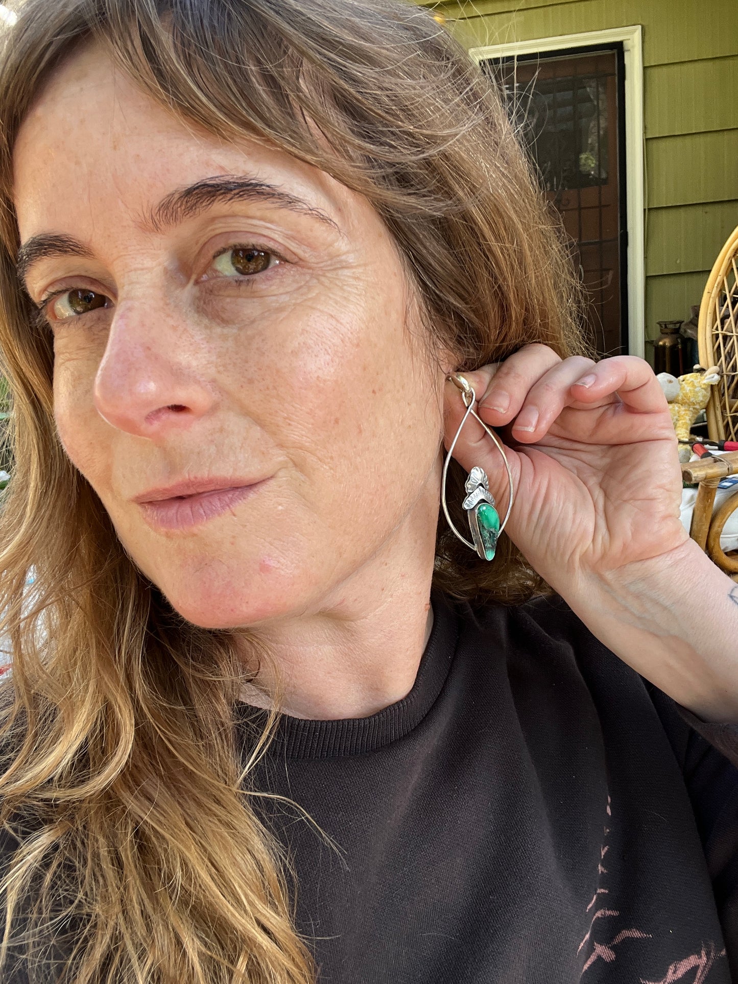 Emerald Rose Variscite Prairie Earrings with Huggie Hoops
