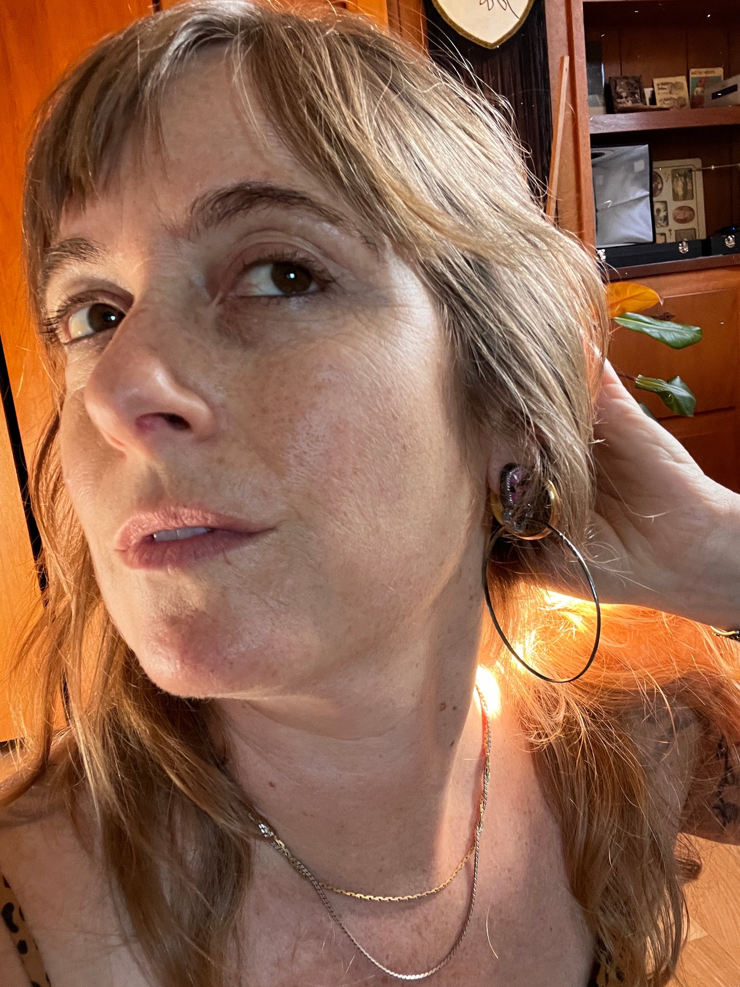 Pink Calcite Black Onyx Sterling Otter Hoops