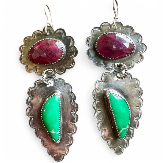 Ruby and Variscite Ruffle Earrings