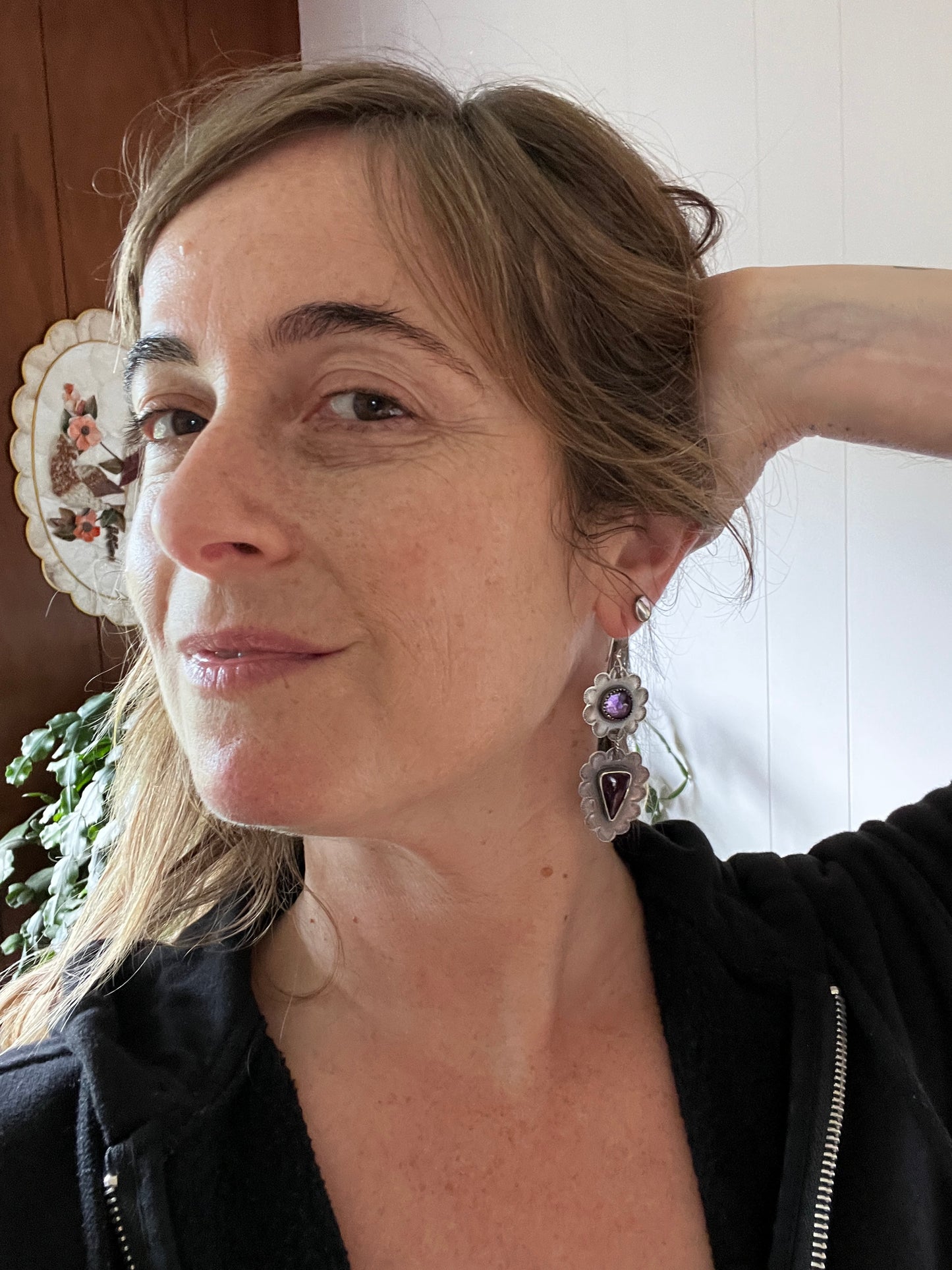 Amethyst and Alunite Ruffle Earrings