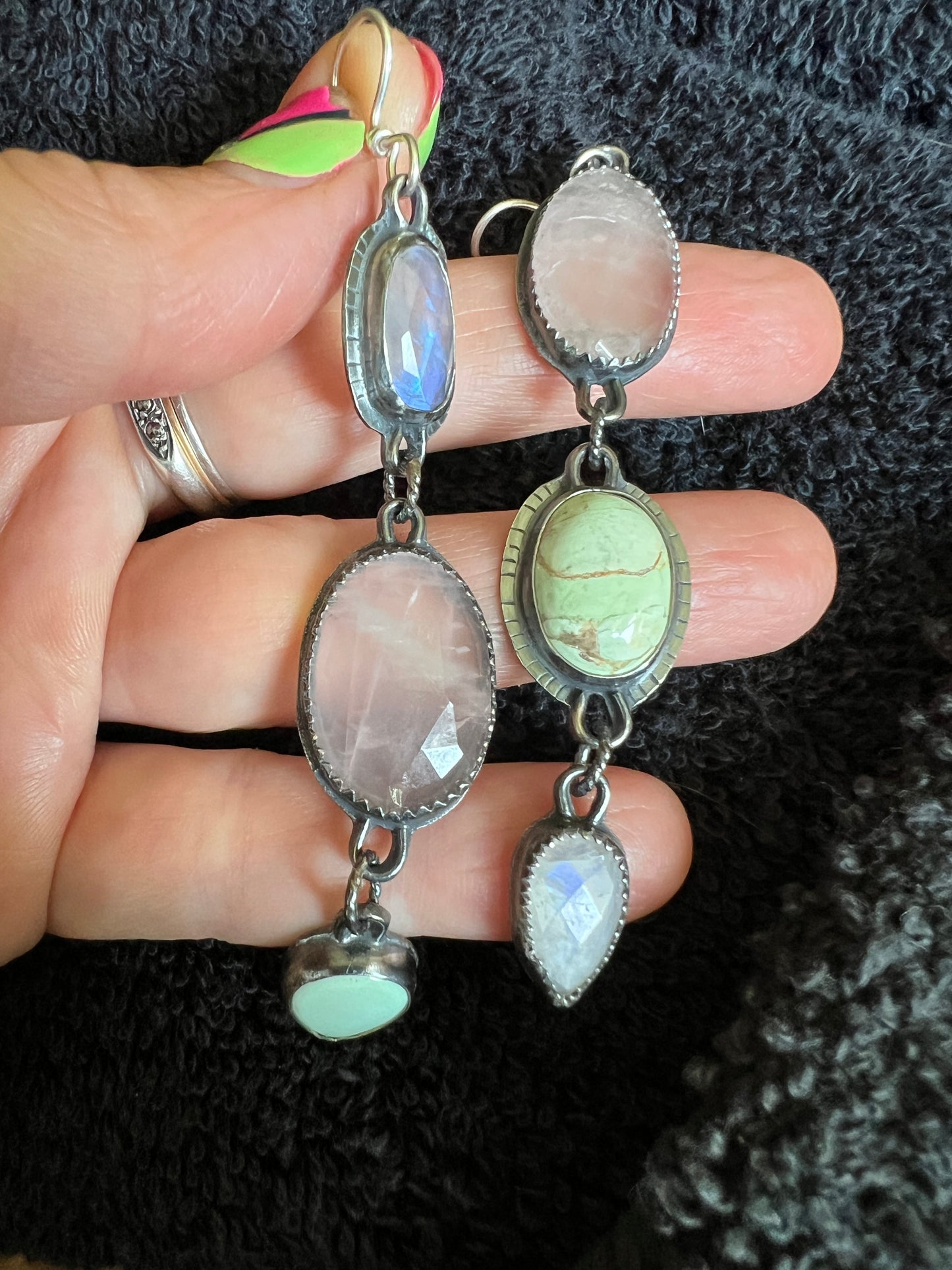 Lollipop Earrings in Moonstone, Rose Quartz and Variscite