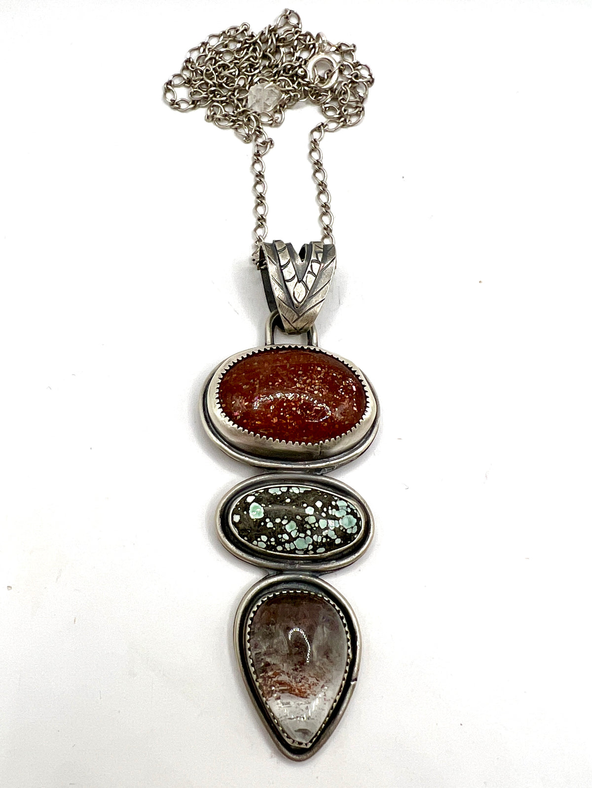 “Let’s Hold Hands” Necklace in Sunstone, Turquoise and Lodolite