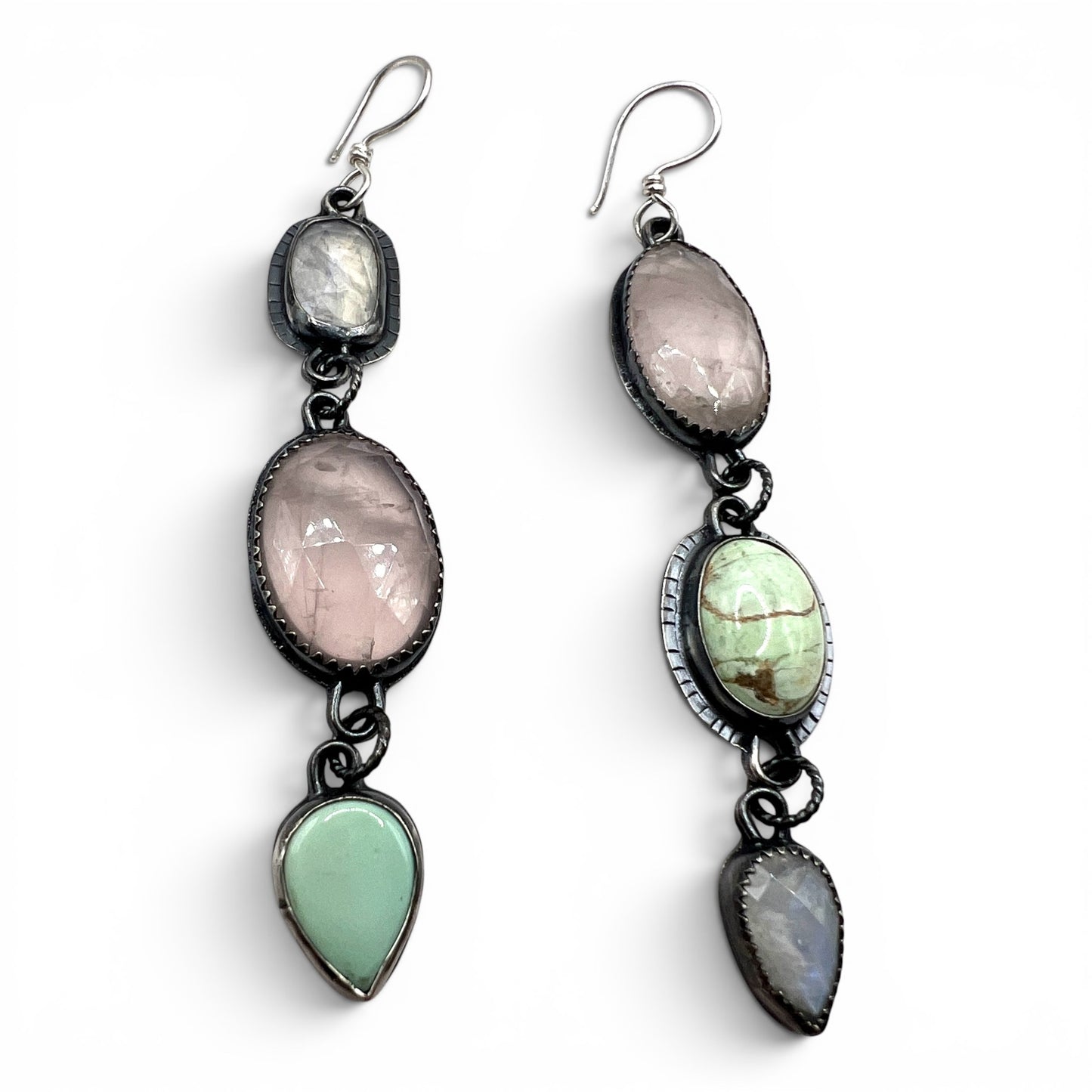 Lollipop Earrings in Moonstone, Rose Quartz and Variscite