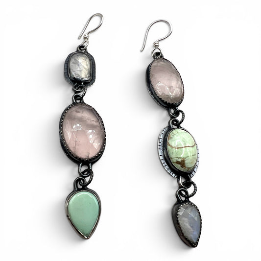 Lollipop Earrings in Moonstone, Rose Quartz and Variscite