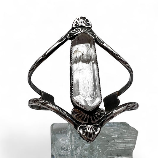 Double Point Clear Crystal Quartz Power Cuff Bracelet