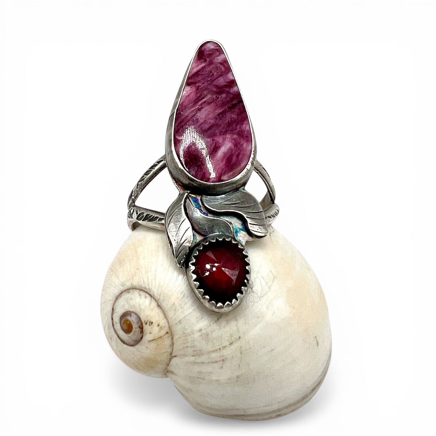 Spiny Oyster, and Grape Garnet Ring size 14