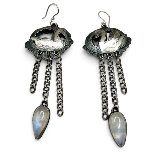Swan Lover Earrings with Moonstone
